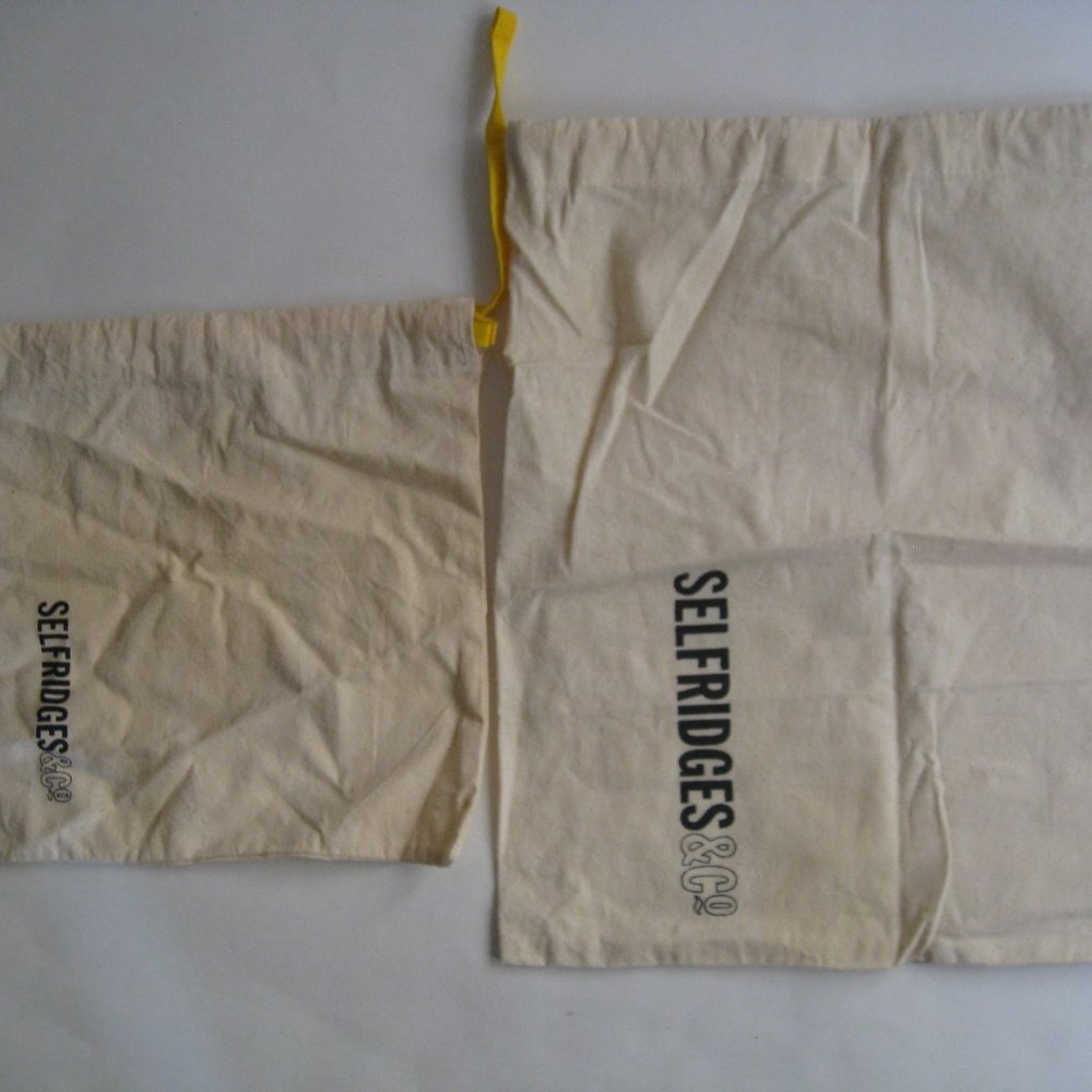 2 Selfridges  & Co London Cotton Dustbag Protector Bag Travel Lingerie Shoes